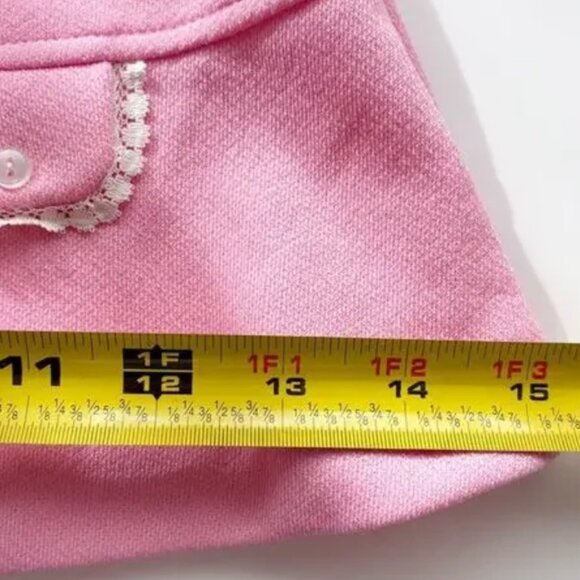 Baby Pink Dress Sz 12mo Lace Peter Pan Collar Embroidered Animal Mid Mod - Picture 10 of 10